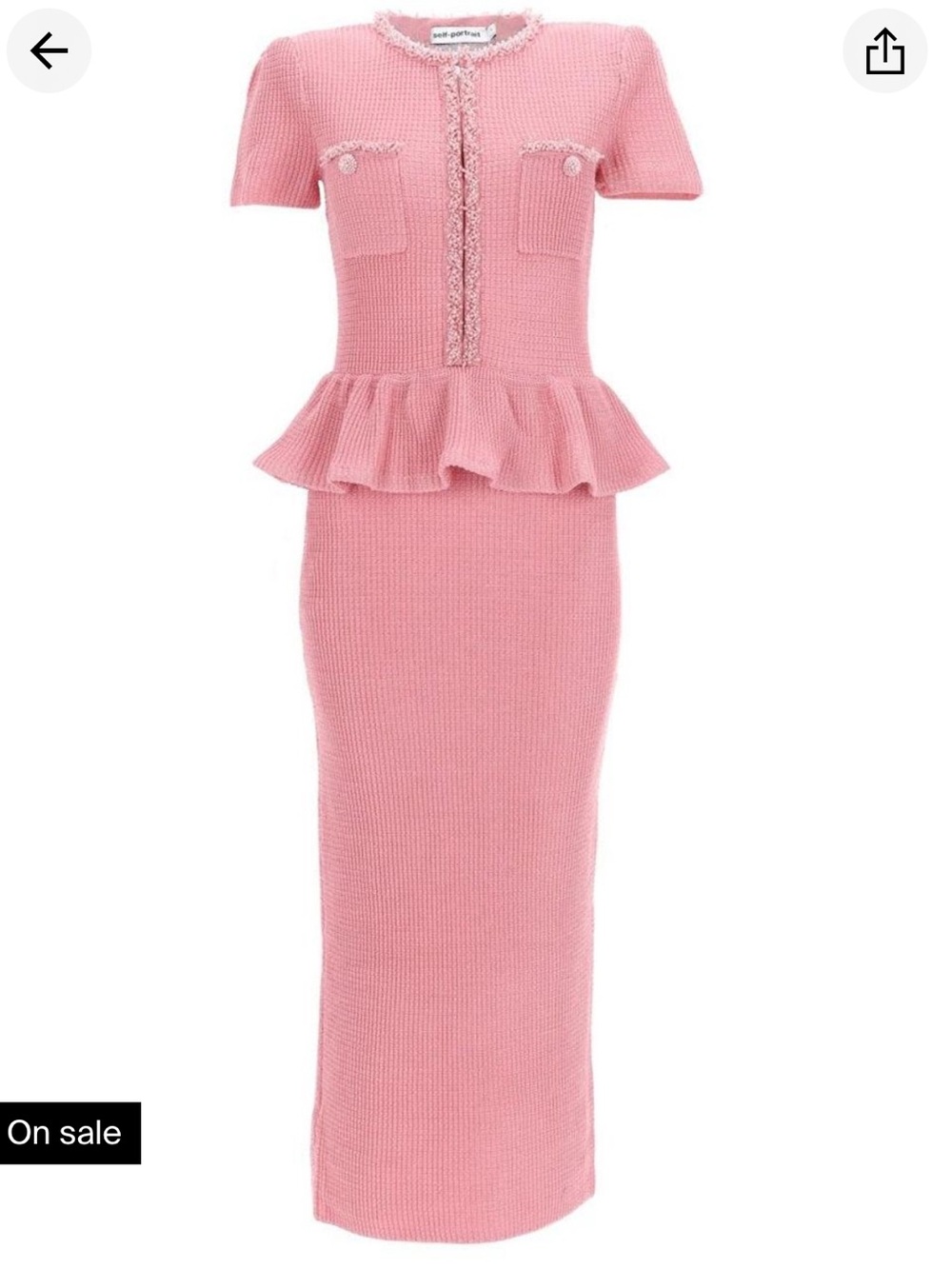 Self-Portrait Waffle-Knit Peplum Midi Dress